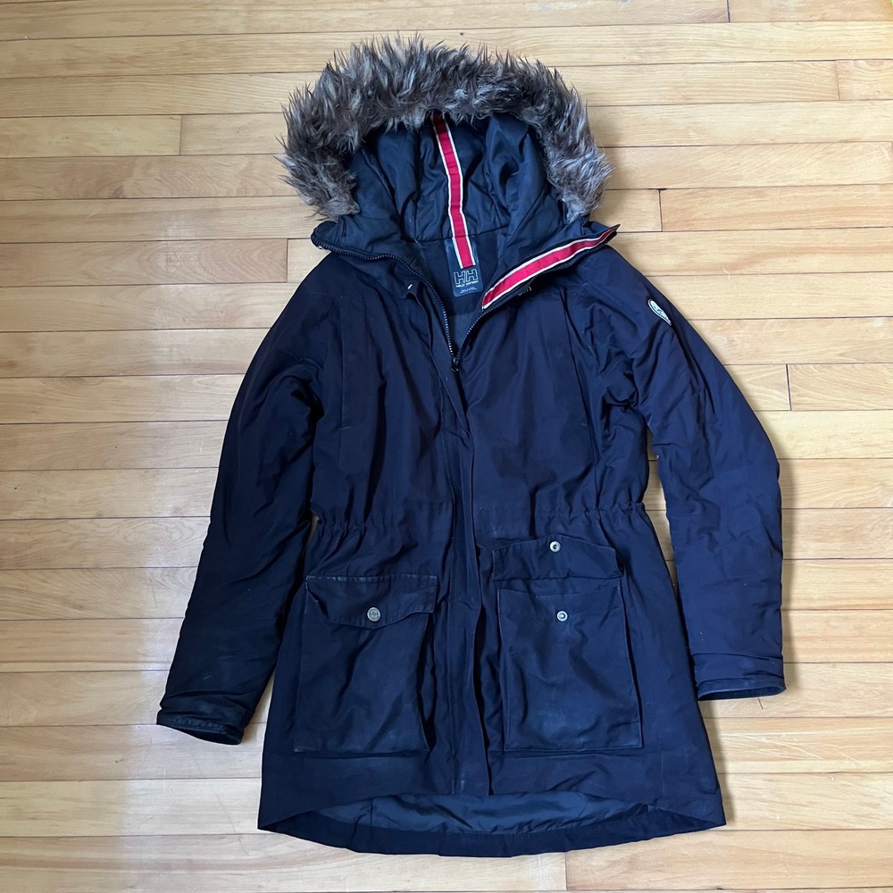 Helly Hansen Aden Insulated Parka Black Faux Fur Hood Jacket Women Small